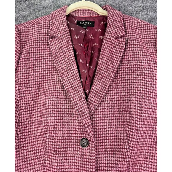 Talbots Plus 20W Wool Blend Houndstooth Blazer Pink Burgundy Lined - Picture 3 of 11